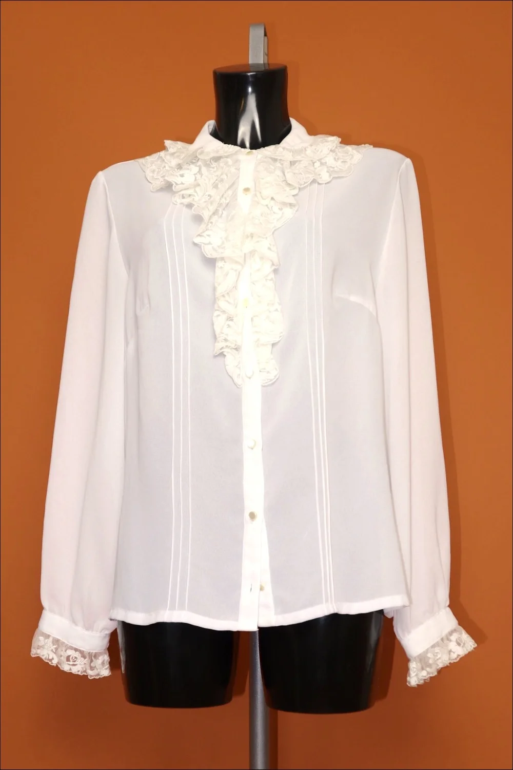 VINTAGE 80S WHITE LACE RUFFLED ROMANTIC SHEER BLOUSE SHORT TOP